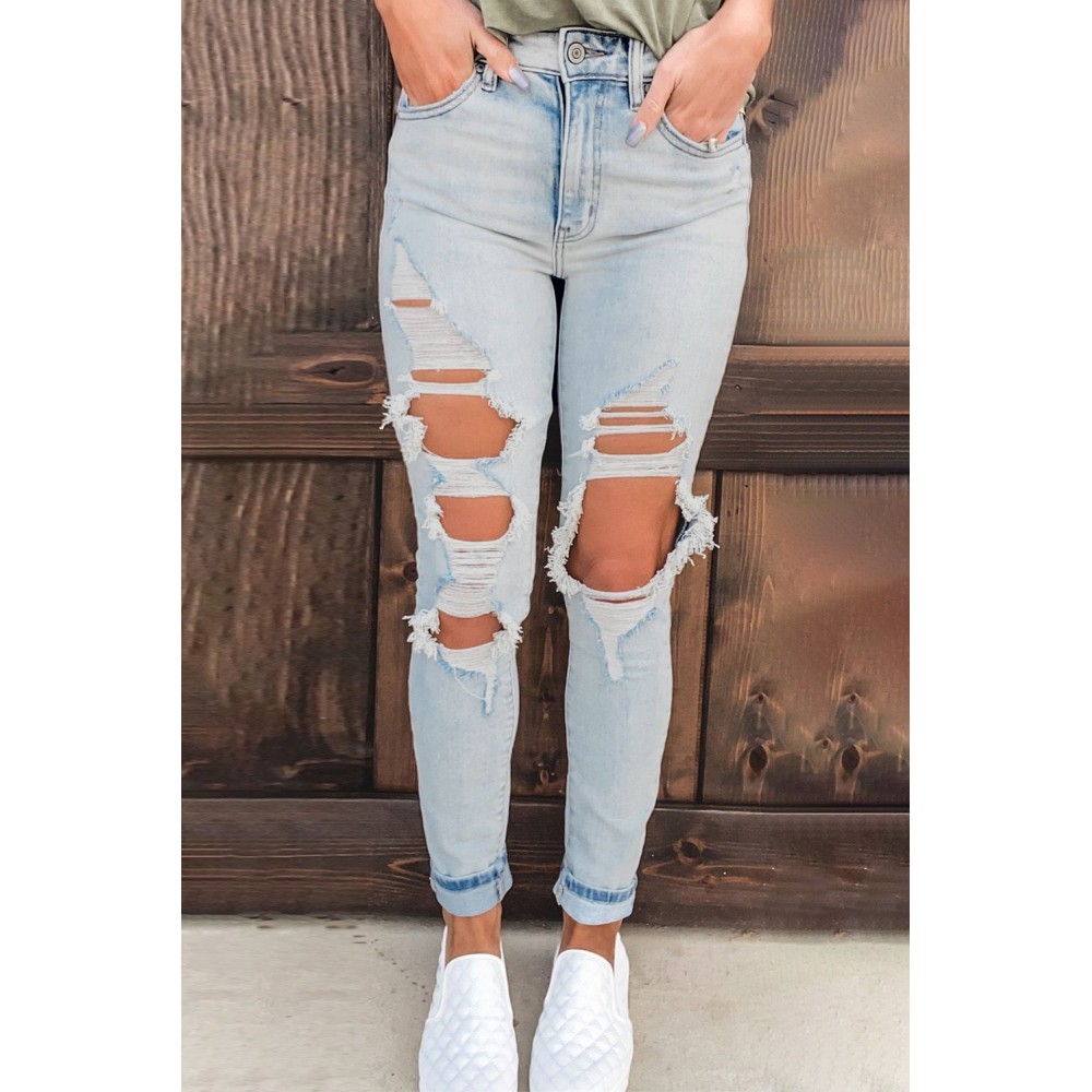 Vintage Washed Distressed Holes High Waist Jeans Vintage Washed Distressed Holes High Waist Jeans