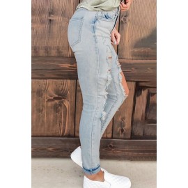 Vintage Washed Distressed Holes High Waist Jeans Vintage Washed Distressed Holes High Waist Jeans