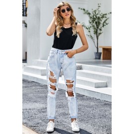 Vintage Washed Distressed Holes High Waist Jeans Vintage Washed Distressed Holes High Waist Jeans