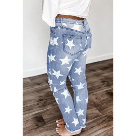 Ripped Star Print Mid Waist Jeans Ripped Star Print Mid Waist Jeans