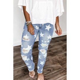 Ripped Star Print Mid Waist Jeans Ripped Star Print Mid Waist Jeans