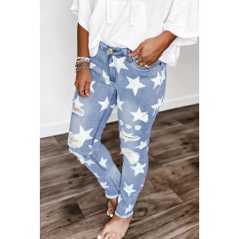 Ripped Star Print Mid Waist Jeans Ripped Star Print Mid Waist Jeans