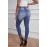 Blue Hollow Out Leopard Patchwork Distressed Jeans