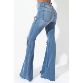 Sky Blue High Waisted Distressed Flare Jeans Sky Blue High Waisted Distressed Flare Jeans