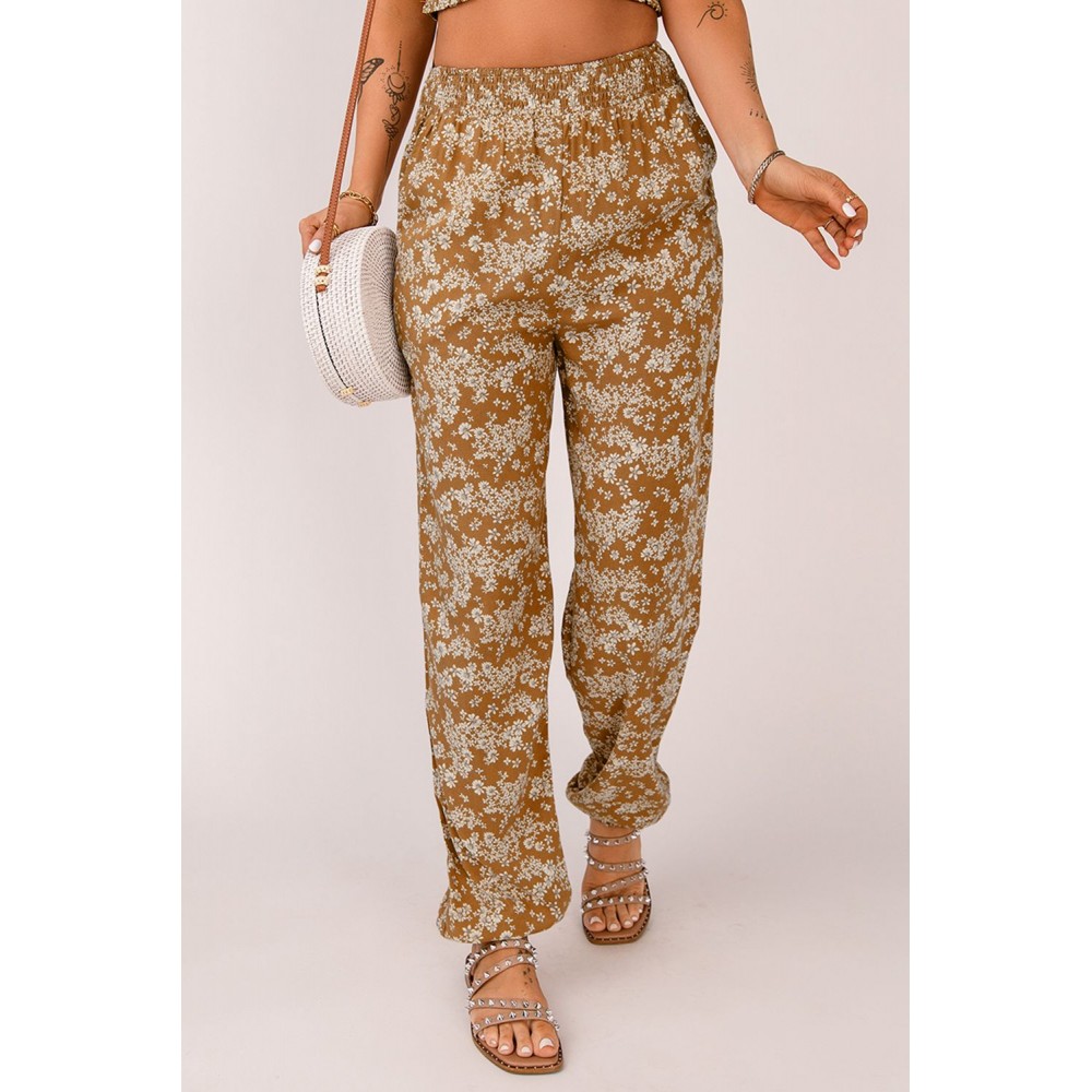 Orange Boho Floral Print Elastic Waist Jogger Pants Orange Boho Floral Print Elastic Waist Jogger Pants