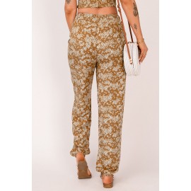 Orange Boho Floral Print Elastic Waist Jogger Pants Orange Boho Floral Print Elastic Waist Jogger Pants