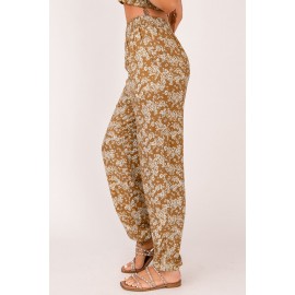 Orange Boho Floral Print Elastic Waist Jogger Pants Orange Boho Floral Print Elastic Waist Jogger Pants