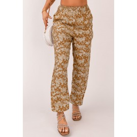 Orange Boho Floral Print Elastic Waist Jogger Pants Orange Boho Floral Print Elastic Waist Jogger Pants