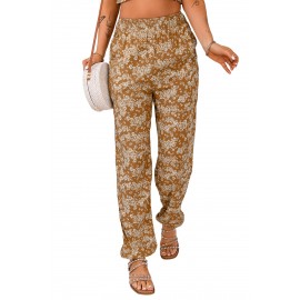 Orange Boho Floral Print Elastic Waist Jogger Pants Orange Boho Floral Print Elastic Waist Jogger Pants