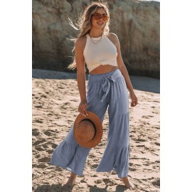 Blue Smocked Waist Palazzo Pants with Tie Blue Smocked Waist Palazzo Pants with Tie