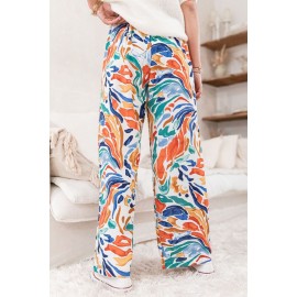 Multicolor Printed Belted High Waist Straight Leg Pants Multicolor Printed Belted High Waist Straight Leg Pants