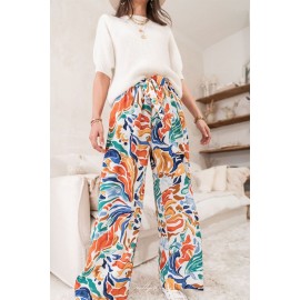 Multicolor Printed Belted High Waist Straight Leg Pants Multicolor Printed Belted High Waist Straight Leg Pants