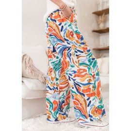 Multicolor Printed Belted High Waist Straight Leg Pants Multicolor Printed Belted High Waist Straight Leg Pants