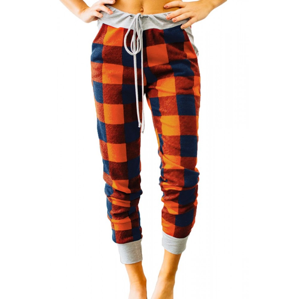 Orange Navy Buffalo Plaid Jogger Pants Orange Navy Buffalo Plaid Jogger Pants