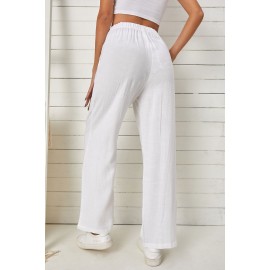 White High Waist Drawstring Wide Legs Casual Pants White High Waist Drawstring Wide Legs Casual Pants
