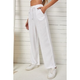 White High Waist Drawstring Wide Legs Casual Pants White High Waist Drawstring Wide Legs Casual Pants