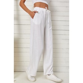 White High Waist Drawstring Wide Legs Casual Pants White High Waist Drawstring Wide Legs Casual Pants