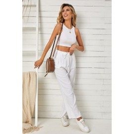 White High Waist Drawstring Wide Legs Casual Pants White High Waist Drawstring Wide Legs Casual Pants