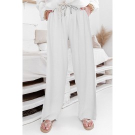 White High Waist Drawstring Wide Legs Casual Pants White High Waist Drawstring Wide Legs Casual Pants