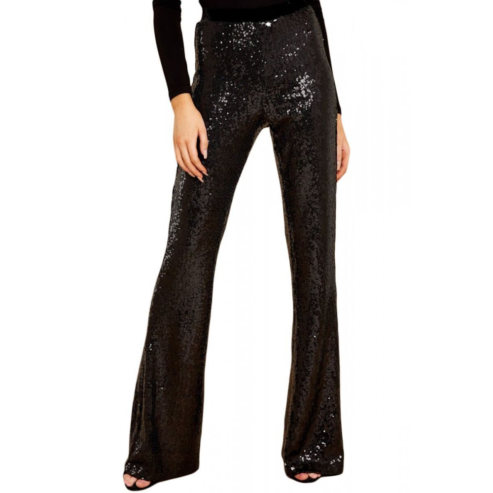 Black Eye-catching Sequin Wide Leg Pants Black Eye-catching Sequin Wide Leg Pants