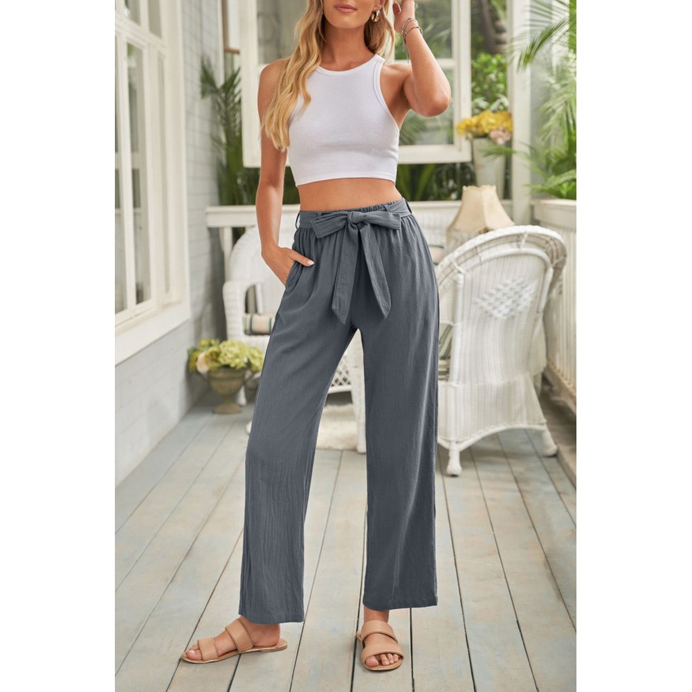 Gray Elastic Waist Drawstring Wide Leg Pants Gray Elastic Waist Drawstring Wide Leg Pants