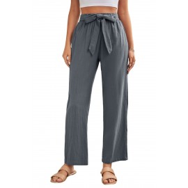 Gray Elastic Waist Drawstring Wide Leg Pants Gray Elastic Waist Drawstring Wide Leg Pants
