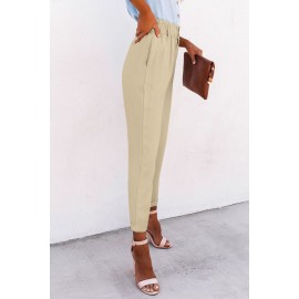 Beige High Rise Paper Bag Waist Pocketed Casual Pants Beige High Rise Paper Bag Waist Pocketed Casual Pants