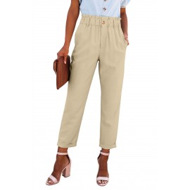 Beige High Rise Paper Bag Waist Pocketed Casual Pants Beige High Rise Paper Bag Waist Pocketed Casual Pants