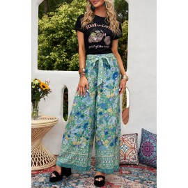 Green Floral Print Wide Leg Boho Pants Green Floral Print Wide Leg Boho Pants