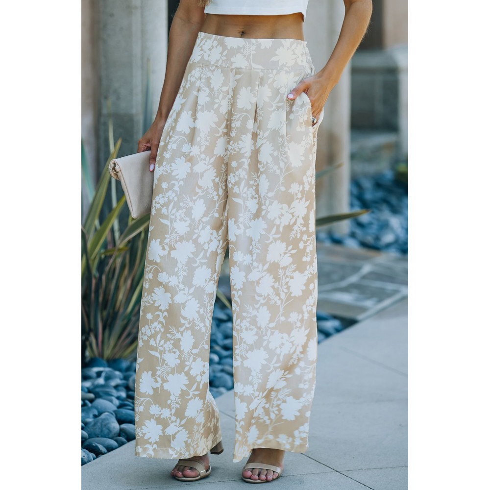 Apricot High Waisted Floral Wide Leg Pants Apricot High Waisted Floral Wide Leg Pants