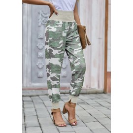 Light Green Camouflage Pocket Casual Pants With Slit Light Green Camouflage Pocket Casual Pants With Slit