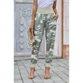 Light Green Camouflage Pocket Casual Pants With Slit Light Green Camouflage Pocket Casual Pants With Slit