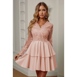 Apricot Sequin Embroidered Multilayer Skater Dress Apricot Sequin Embroidered Multilayer Skater Dress
