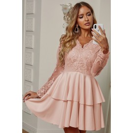 Apricot Sequin Embroidered Multilayer Skater Dress Apricot Sequin Embroidered Multilayer Skater Dress