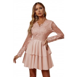 Apricot Sequin Embroidered Multilayer Skater Dress Apricot Sequin Embroidered Multilayer Skater Dress