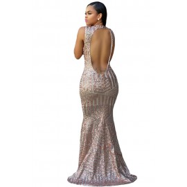 Blush Sequins Keyhole Back Party Gown Blush Sequins Keyhole Back Party Gown