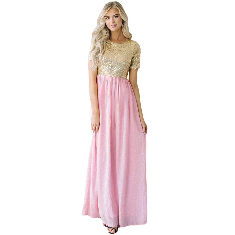 Gold Chiffon Sequin Zipper Back Maxi Dress Gold Chiffon Sequin Zipper Back Maxi Dress