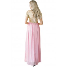 Gold Chiffon Sequin Zipper Back Maxi Dress Gold Chiffon Sequin Zipper Back Maxi Dress