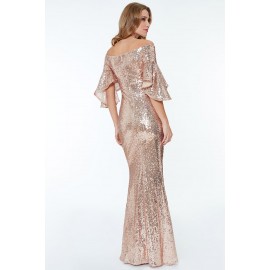 Apricot Off The Shoulder Sequined Maxi Dress Apricot Off The Shoulder Sequined Maxi Dress