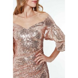 Apricot Off The Shoulder Sequined Maxi Dress Apricot Off The Shoulder Sequined Maxi Dress