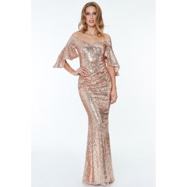 Apricot Off The Shoulder Sequined Maxi Dress Apricot Off The Shoulder Sequined Maxi Dress