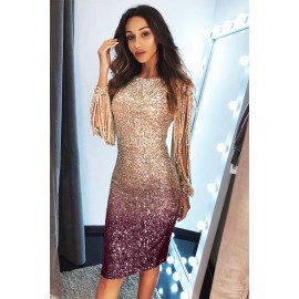 Apricot Ombre Sequin Tassel Sleeve Bodycon Prom Dress Apricot Ombre Sequin Tassel Sleeve Bodycon Prom Dress