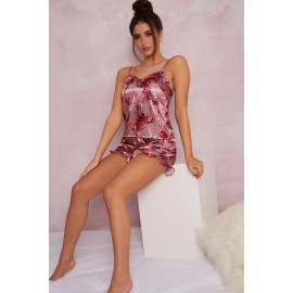 Floral Print Silky Like Cami Top Shorts Pajamas Set Floral Print Silky Like Cami Top Shorts Pajamas Set