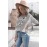 Gray Animal Print Accent V Neck Sweater