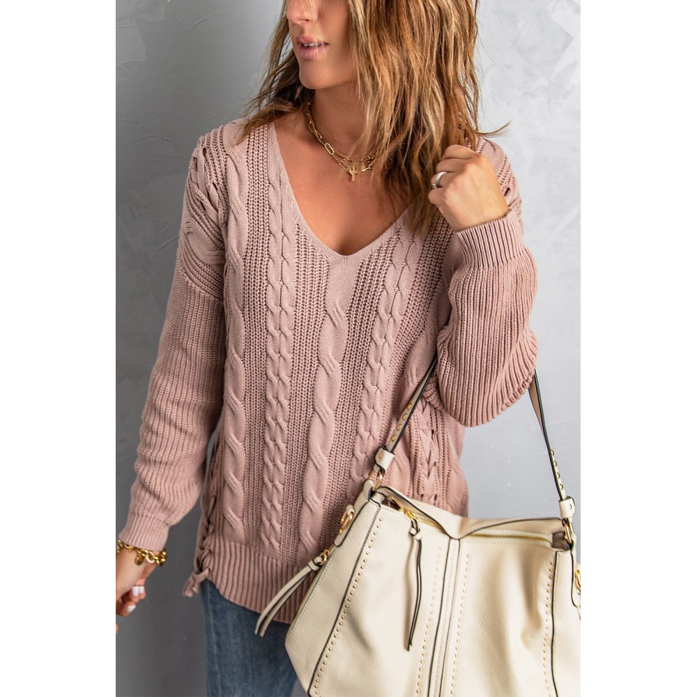 Pink Love Letters Cable Knit Lace Up Sweater Pink Love Letters Cable Knit Lace Up Sweater