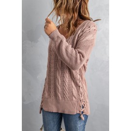 Pink Love Letters Cable Knit Lace Up Sweater Pink Love Letters Cable Knit Lace Up Sweater