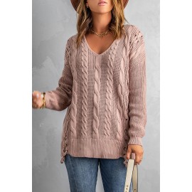 Pink Love Letters Cable Knit Lace Up Sweater Pink Love Letters Cable Knit Lace Up Sweater