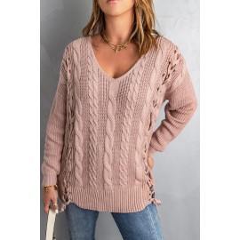 Pink Love Letters Cable Knit Lace Up Sweater Pink Love Letters Cable Knit Lace Up Sweater