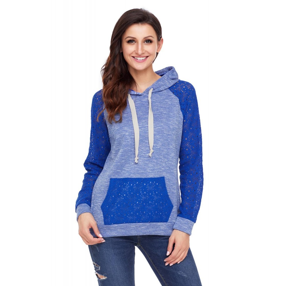 Royal Blue Lace Accent Kangaroo Pocket Hoodie Royal Blue Lace Accent Kangaroo Pocket Hoodie