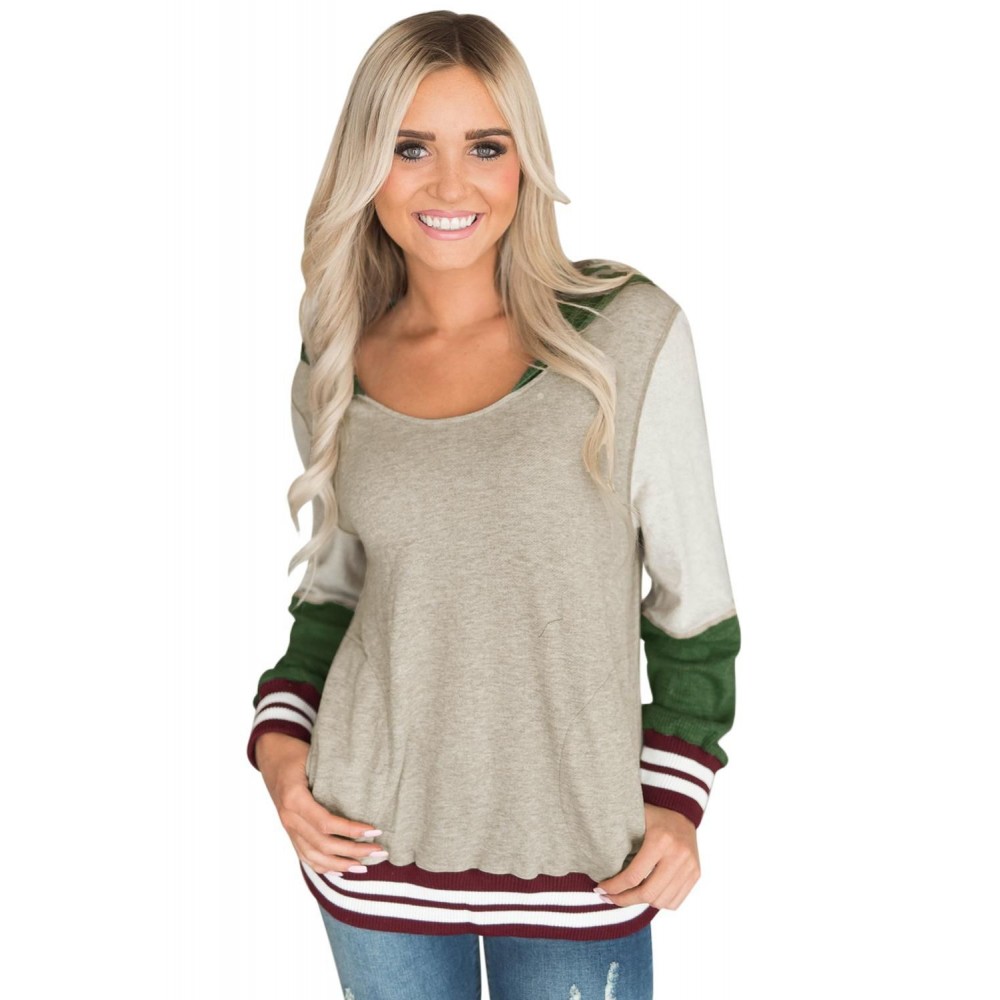 Varsity Striped Oatmeal Colorblock Hoodie Varsity Striped Oatmeal Colorblock Hoodie